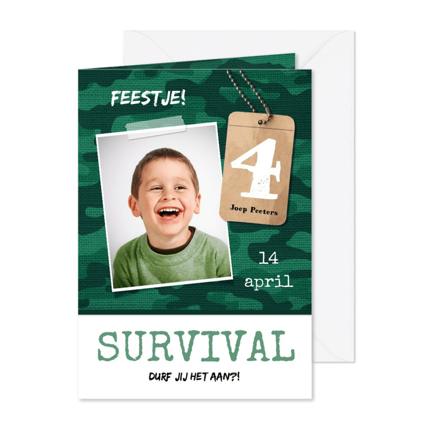 Kinderfeestje uitnodiging jongen leger survival jungle - Kaartimpressie