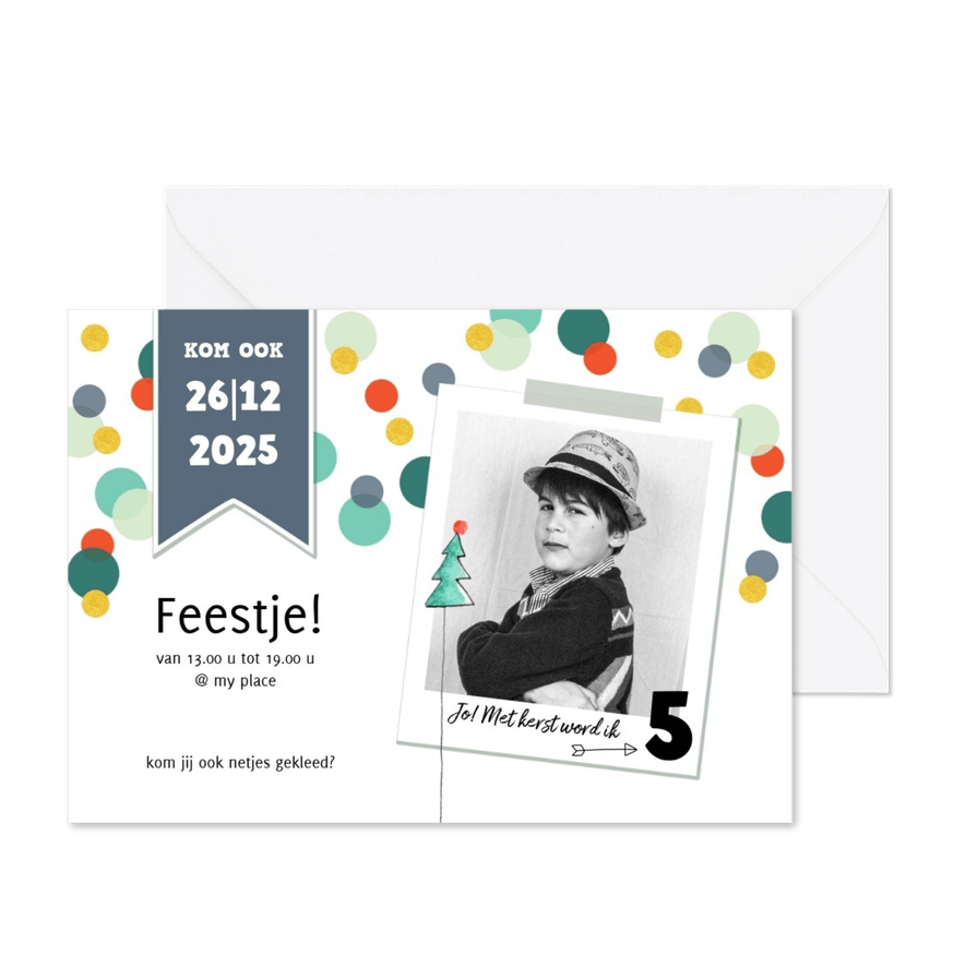 Kinderfeestje uitnodiging kerst jongen confetti - Kaartimpressie