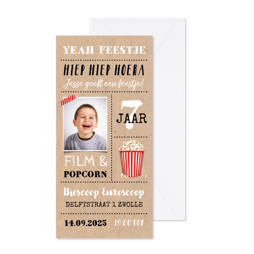 Kinderfeestje uitnodiging kraftlook thema film met foto - Kaartimpressie
