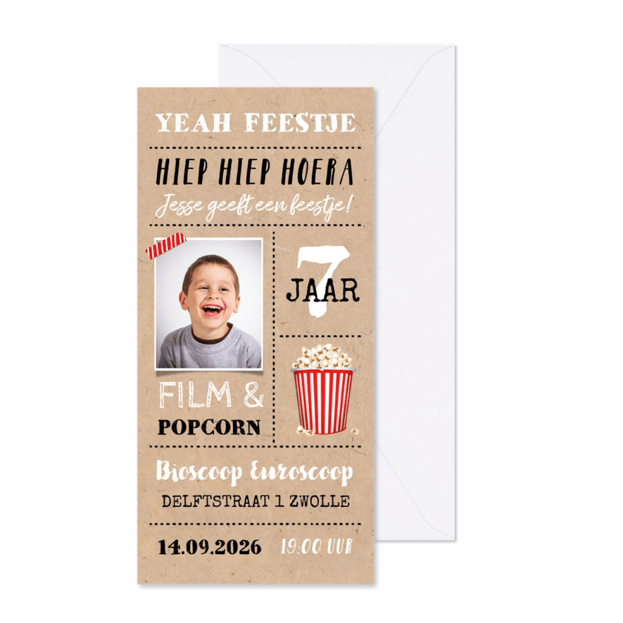 Kinderfeestje uitnodiging kraftlook thema film met foto - Kaartimpressie