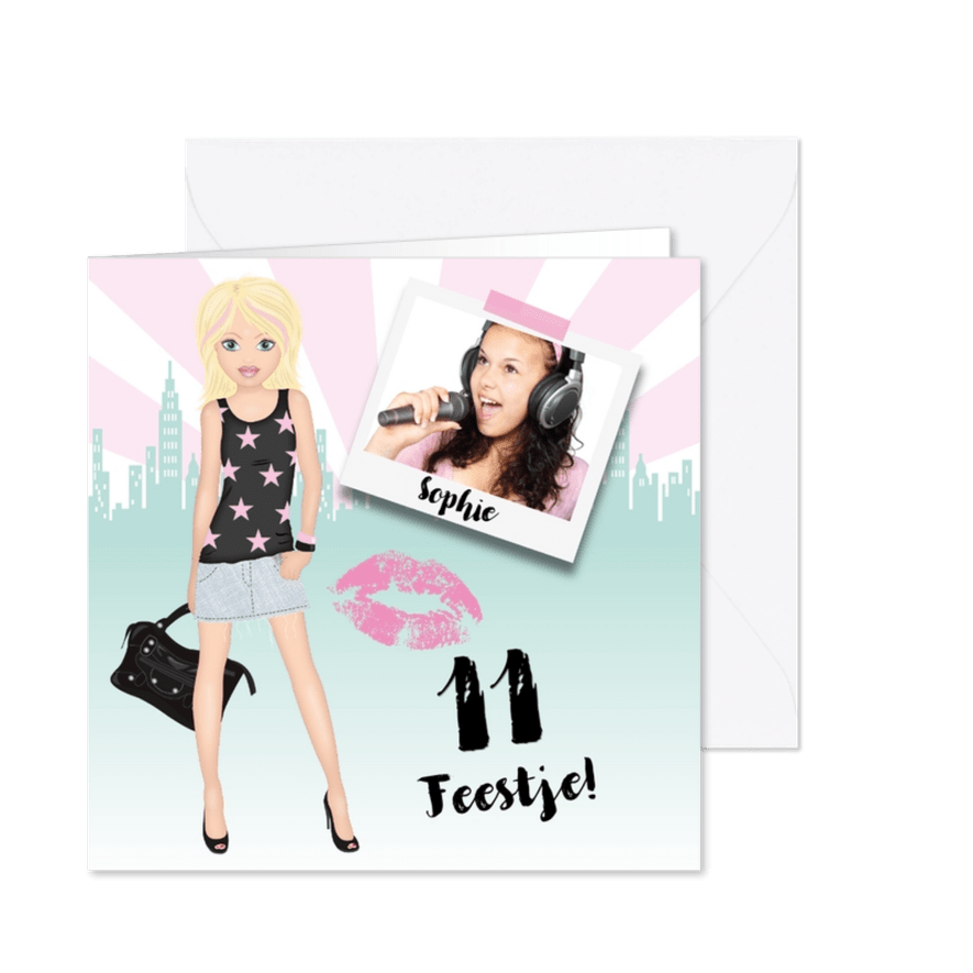 Kinderfeestje uitnodiging meisje fashionista foto - Kaartimpressie