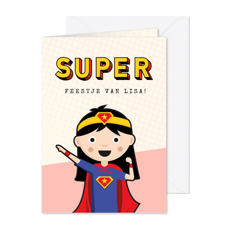 Kinderfeestje uitnodiging meisje superhelden feestje - Kaartimpressie
