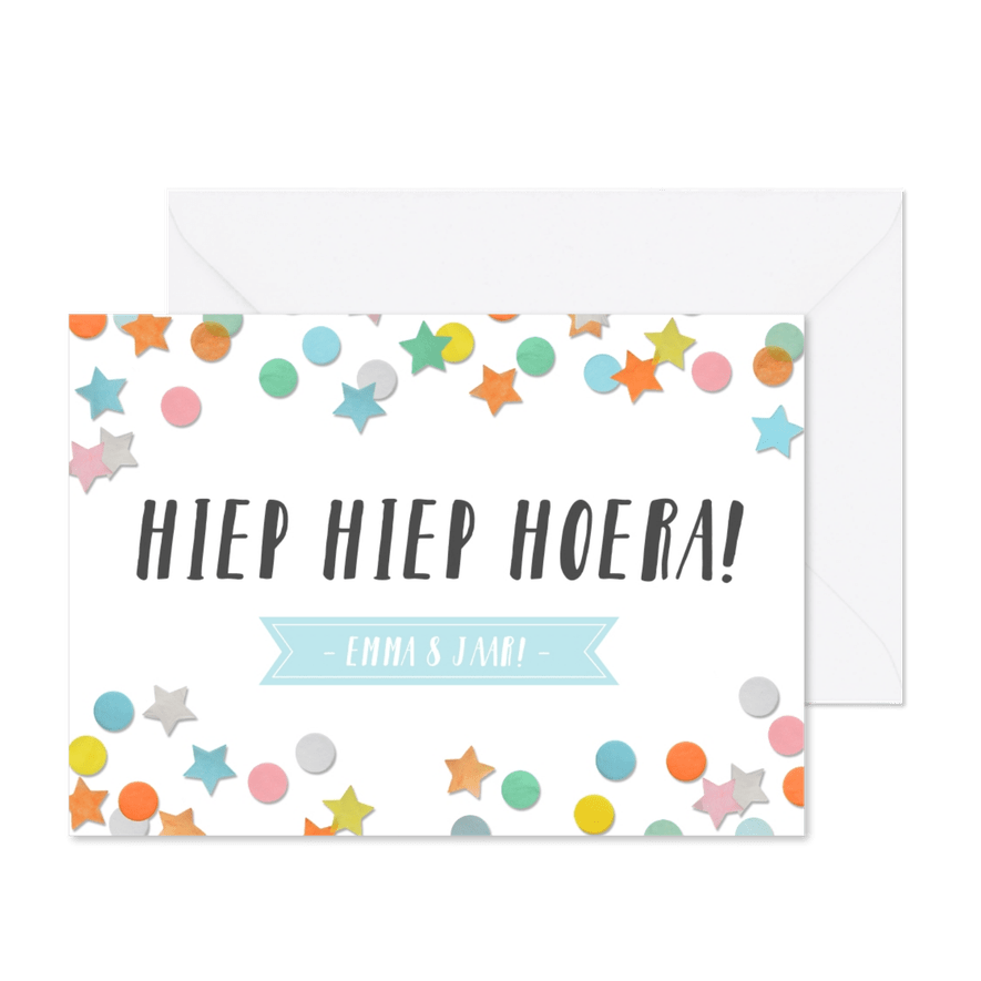 Kinderfeestje uitnodiging met gekleurde confetti - Kaartimpressie