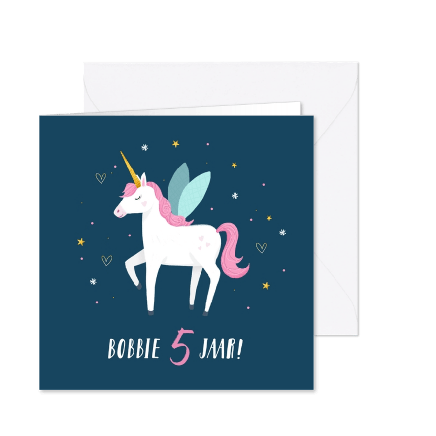 Kinderfeestje uitnodiging met geïllustreerde eenhoorn - Kaartimpressie