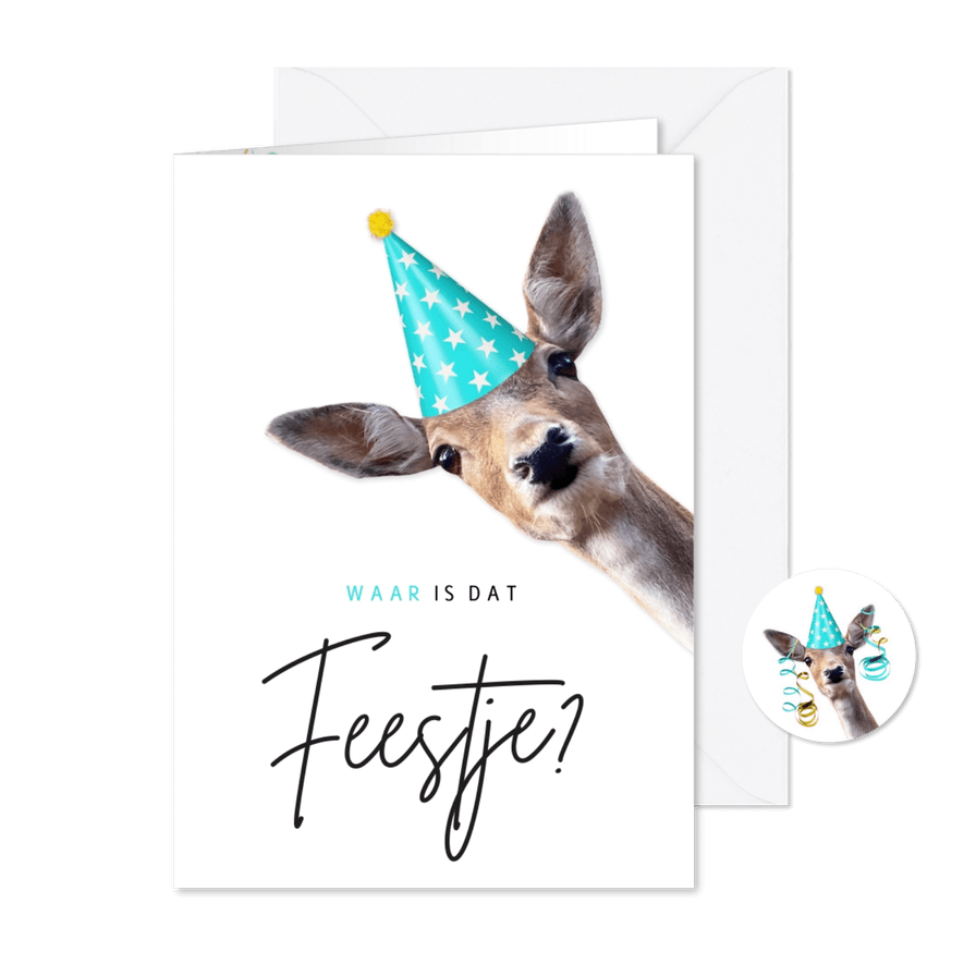 Kinderfeestje uitnodiging met hert - Waar is dat feestje? - Kaartimpressie