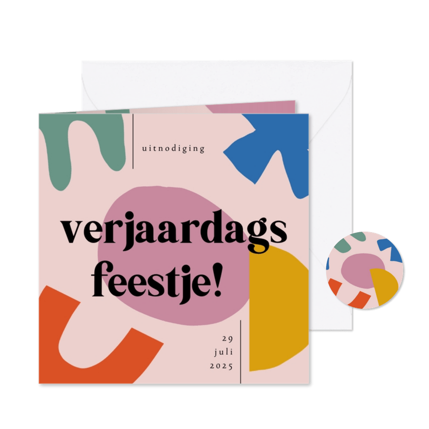 Kinderfeestje uitnodiging met kleurrijke abstracte vormen - Kaartimpressie