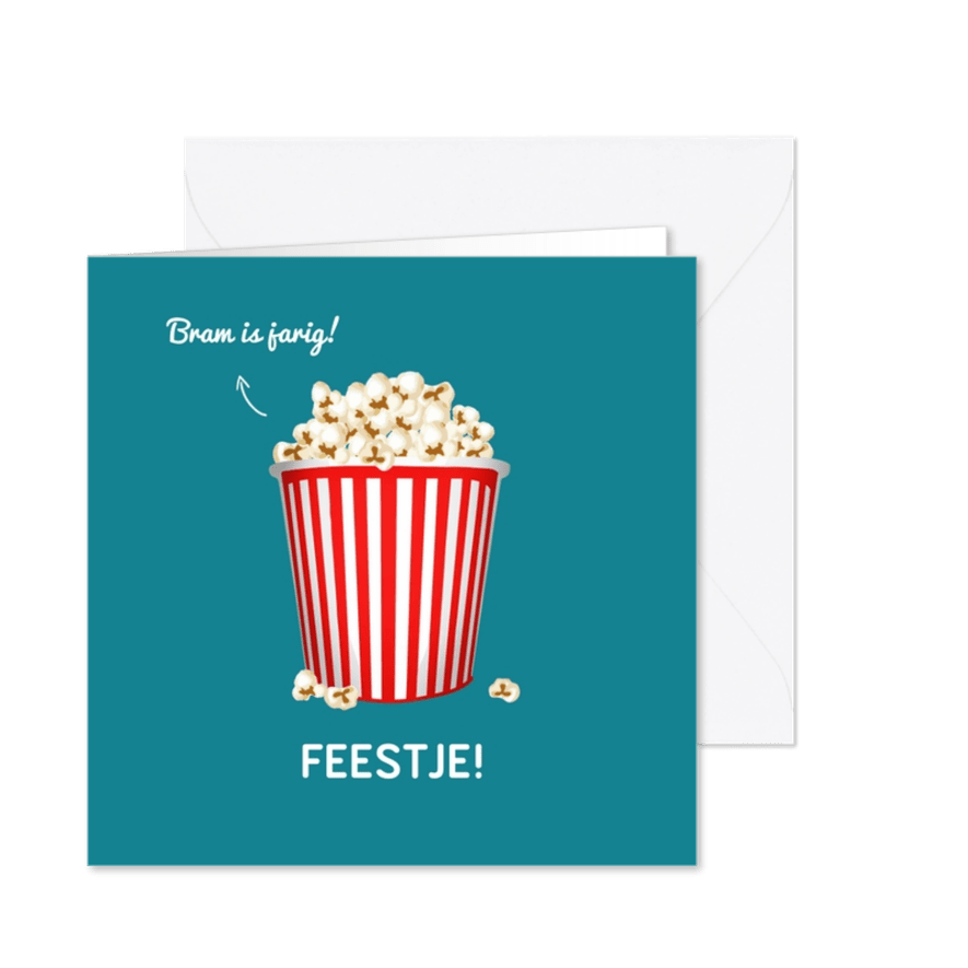 Kinderfeestje uitnodiging popcorn - Kaartimpressie