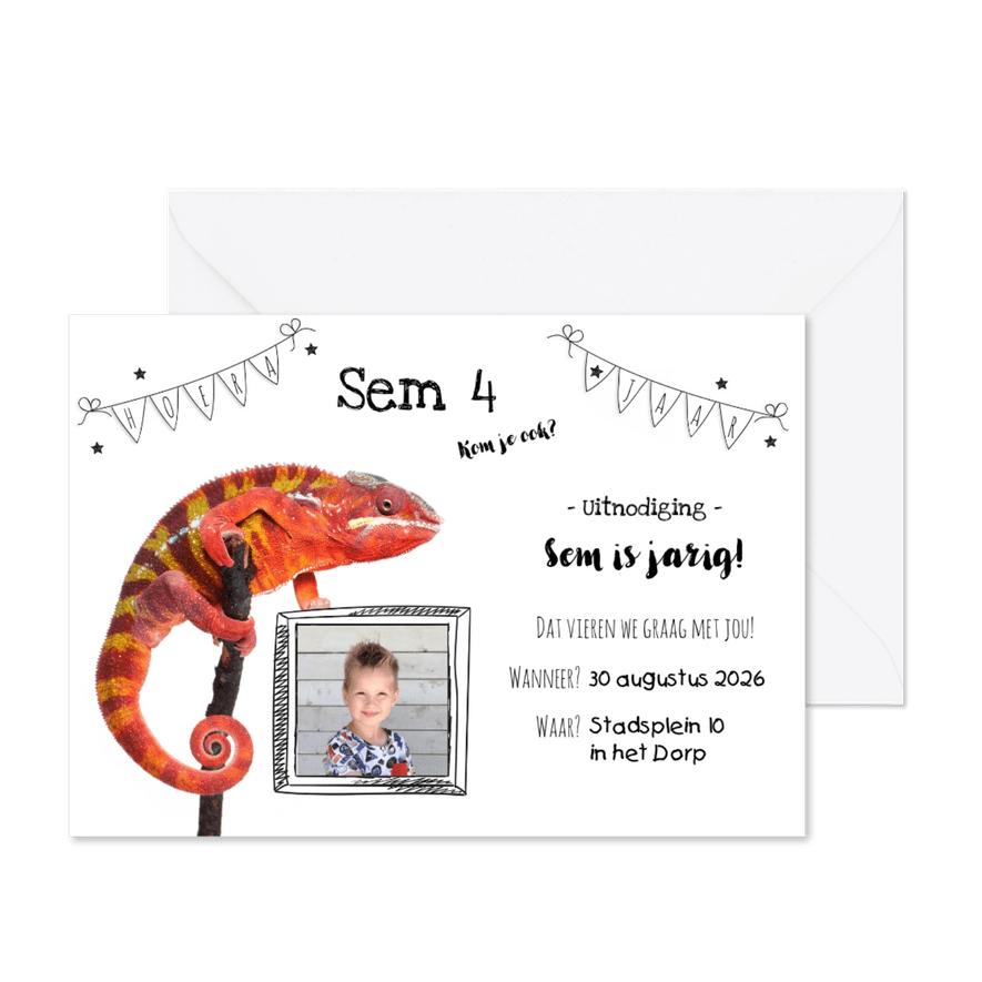 Kinderfeestje - Uitnodiging reptielen met eigen foto - Kaartimpressie