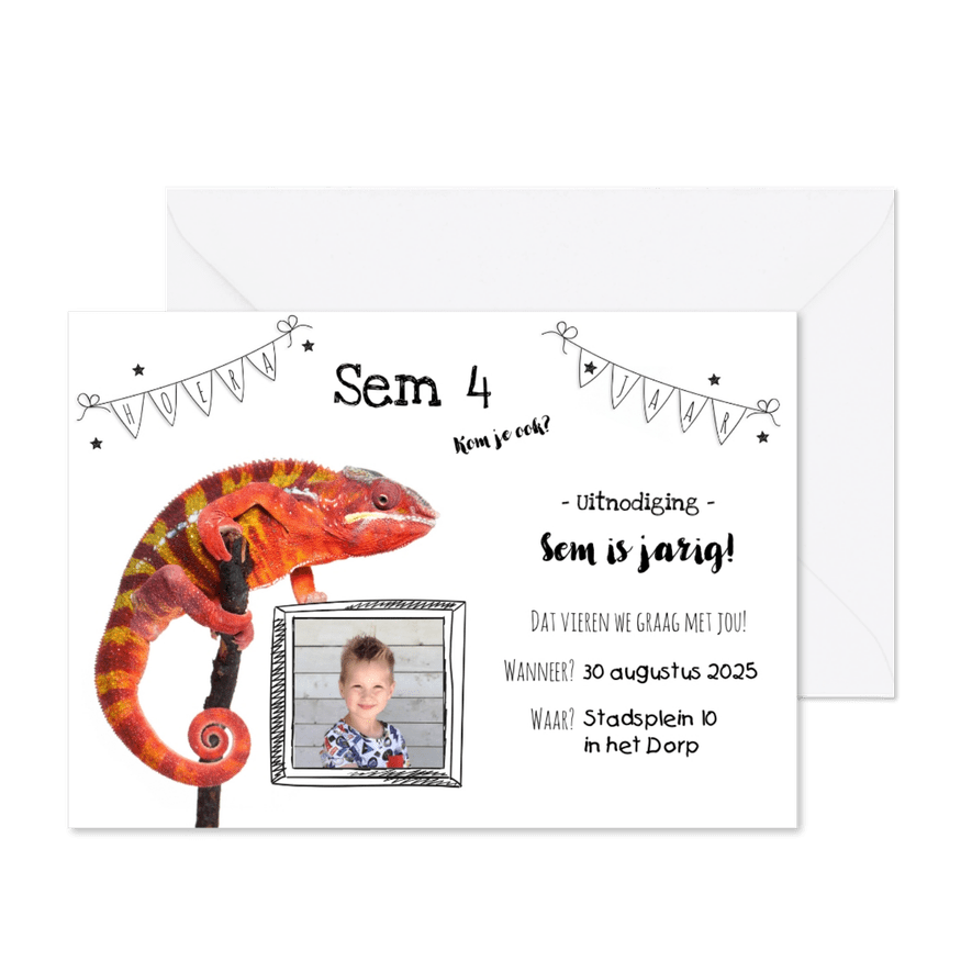 Kinderfeestje - Uitnodiging reptielen met eigen foto - Kaartimpressie
