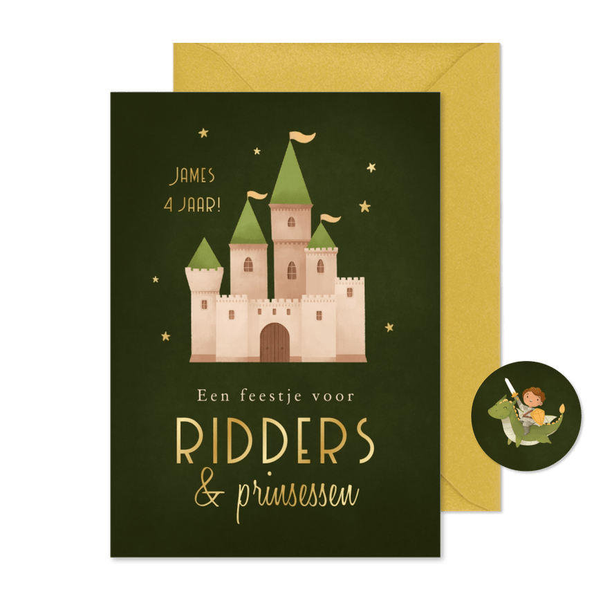 Kinderfeestje uitnodiging ridders prinsessen kasteel thema - Kaartimpressie