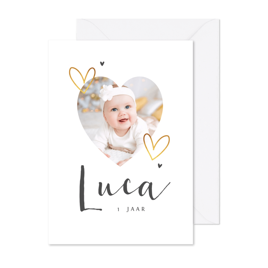 Kinderfeestje uitnodiging stijlvol eenvoudig goud hartjes - Kaartimpressie