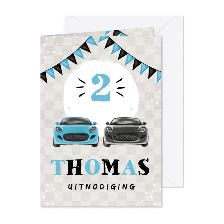 Kinderfeestje uitnodiging stoer auto's racen - Kaartimpressie