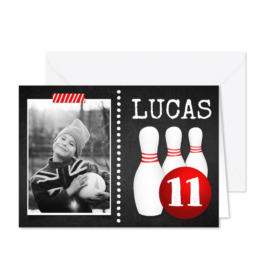 Kinderfeestje uitnodiging stoer in thema bowlen - Kaartimpressie