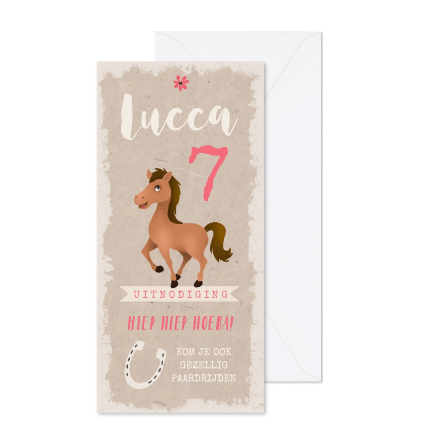 Kinderfeestje uitnodiging thema paardrijden - Kaartimpressie