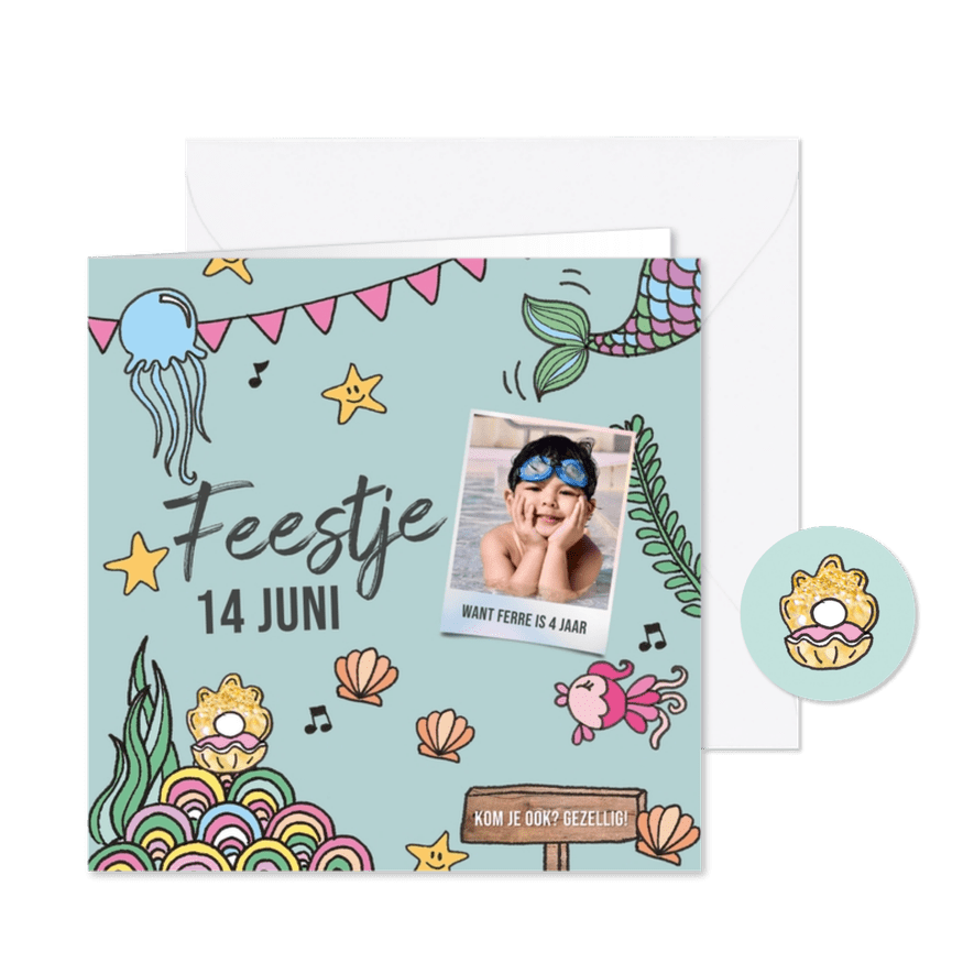 Kinderfeestje uitnodiging thema zee - Kaartimpressie