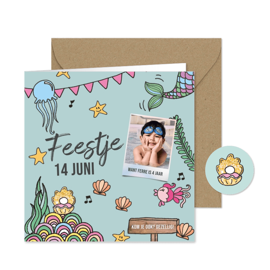 Kinderfeestje uitnodiging thema zee - Kaartimpressie