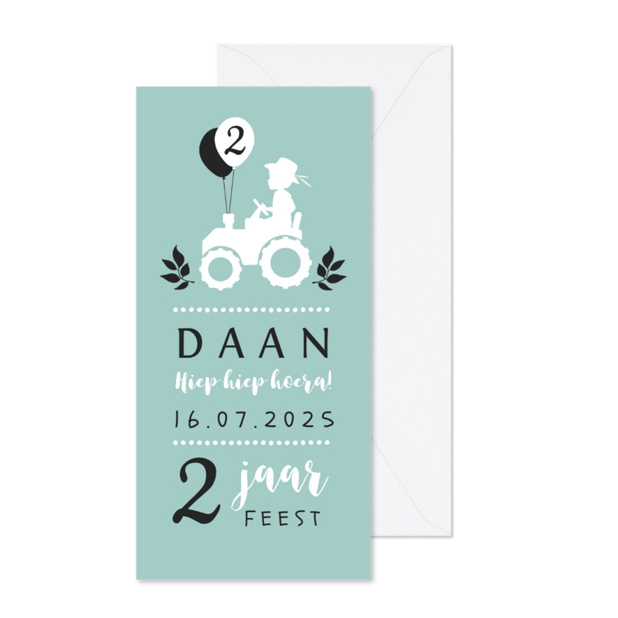 Kinderfeestje uitnodiging tractor silhouet ballon - Kaartimpressie