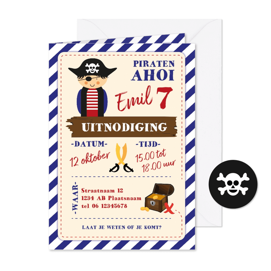 Kinderfeestje uitnodiging voor een piratenfeest - Kaartimpressie