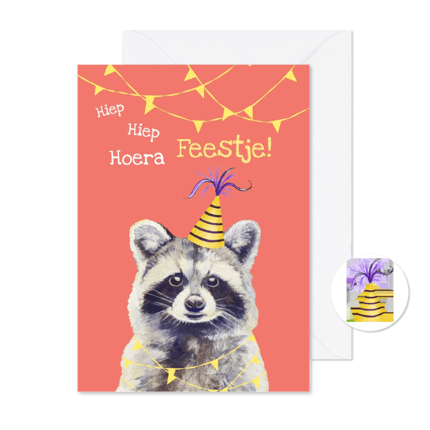 Kinderfeestje uitnodiging wasbeer - Kaartimpressie