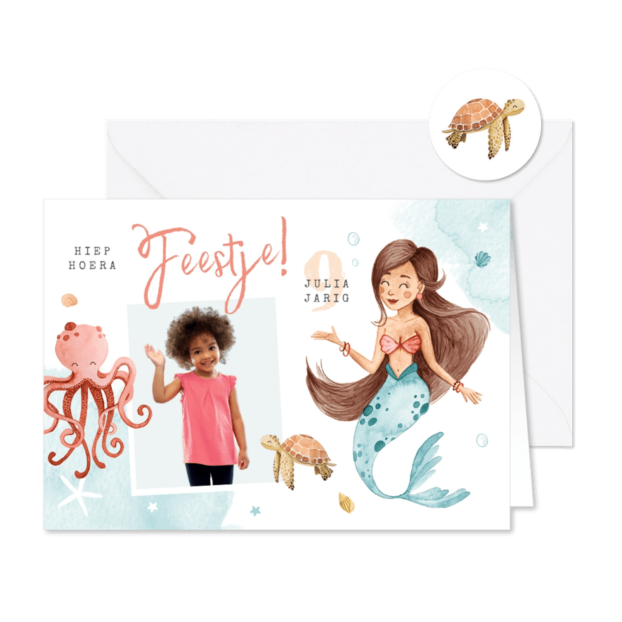 Kinderfeestje uitnodiging zeemeermin dieren water foto - Kaartimpressie