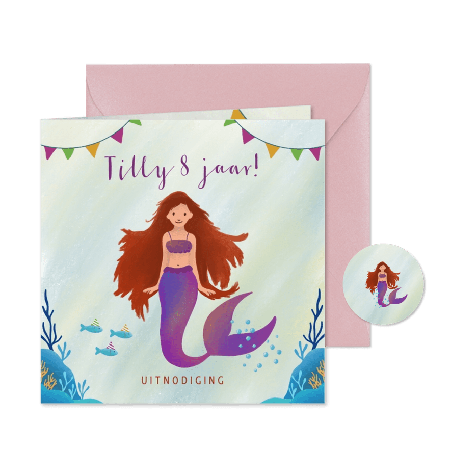 Kinderfeestje uitnodiging zeemeermin zwemfeest - Kaartimpressie