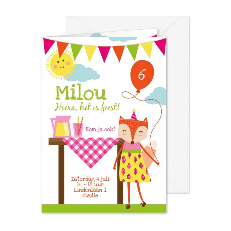 Kinderfeestje uitnodiging zomerfeestje meisje - Kaartimpressie