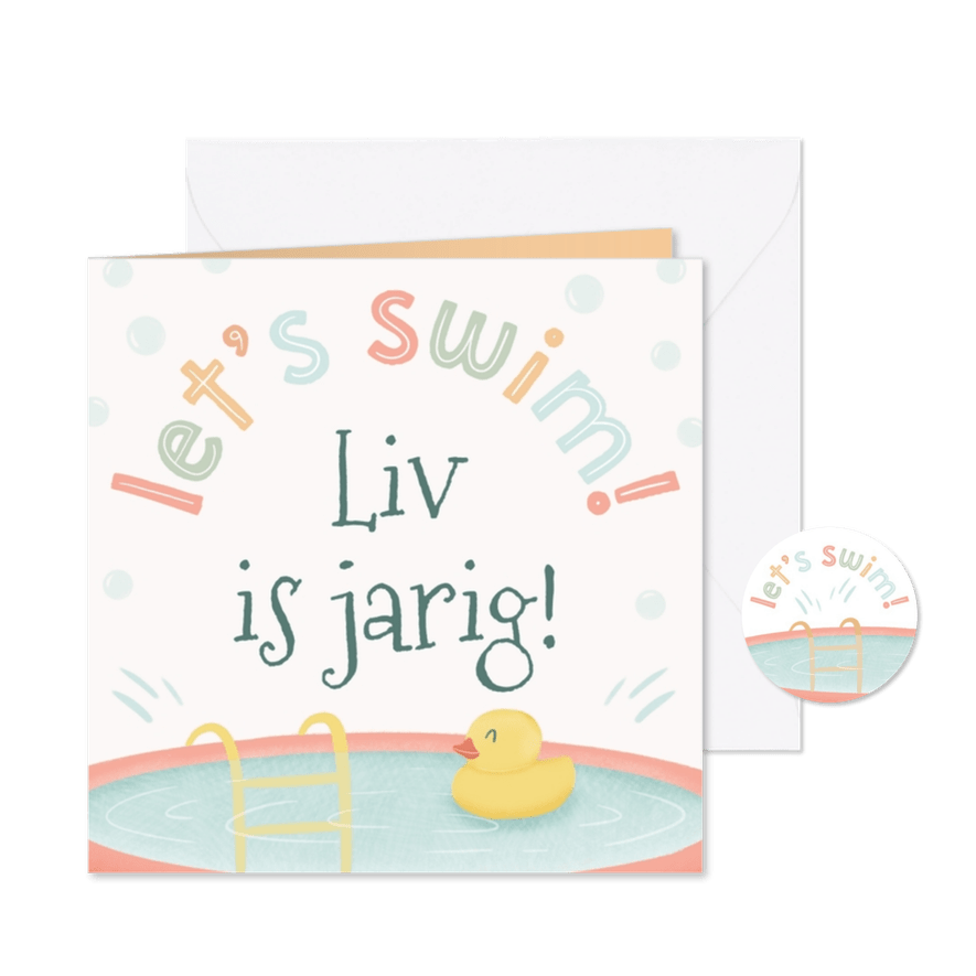 Kinderfeestje uitnodiging zwemfeestje let's swim! - Kaartimpressie