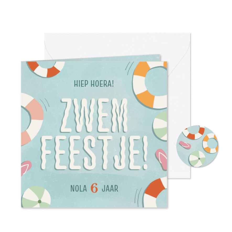 Kinderfeestje uitnodiging zwemfeestje water band - Kaartimpressie