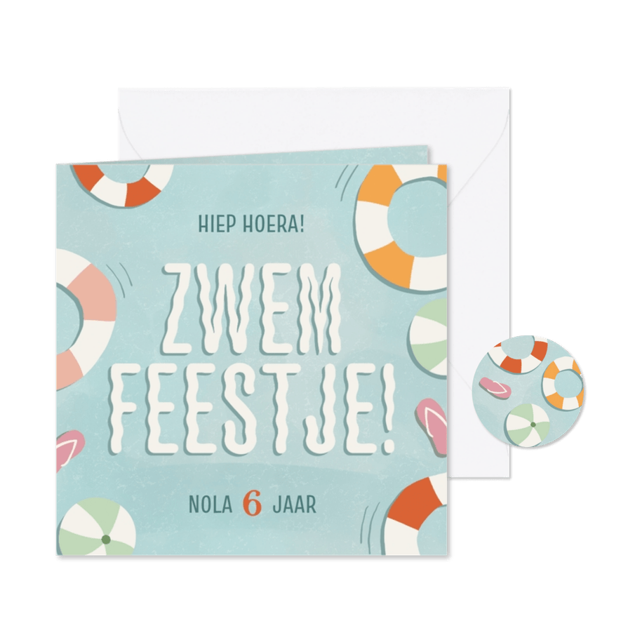 Kinderfeestje uitnodiging zwemfeestje water band - Kaartimpressie