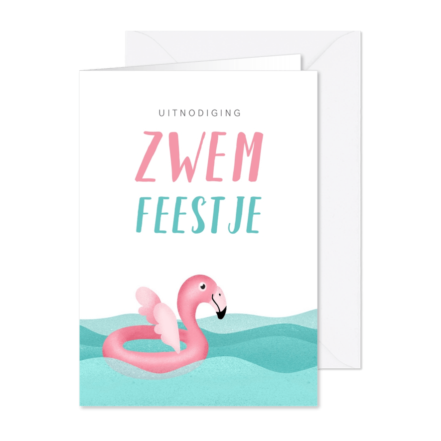 Kinderfeestje uitnodiging zwemmen flamingo water - Kaartimpressie