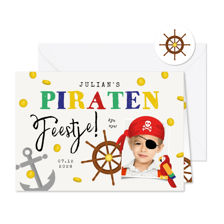 Kinderfeestje uitnodigingskaart piraten schatkist - Kaartimpressie