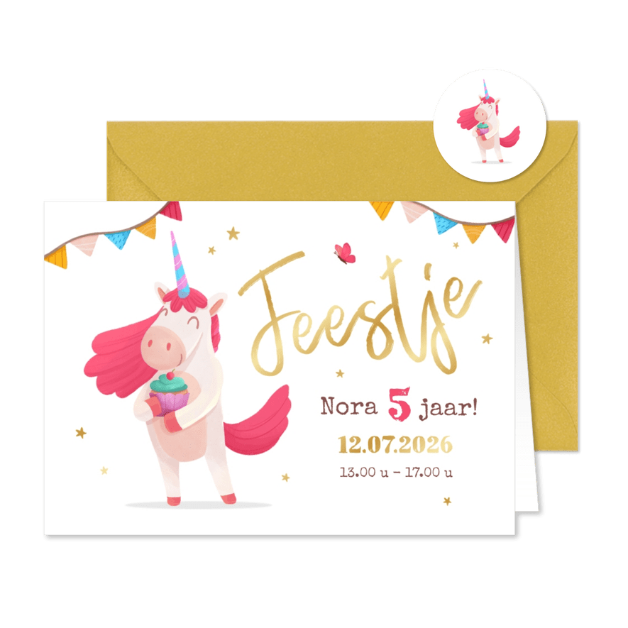 Kinderfeestje unicorn cupcake slingers sterretjes meisje - Kaartimpressie