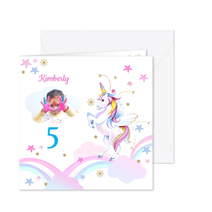 Kinderfeestje unicorn regenboogjes - Kaartimpressie