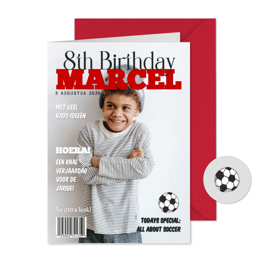 Kinderfeestje verjaardagsfeest voetbal tijdschrift - Kaartimpressie