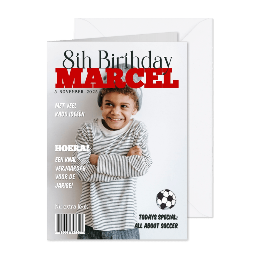 Kinderfeestje verjaardagsfeest voetbal tijdschrift - Kaartimpressie