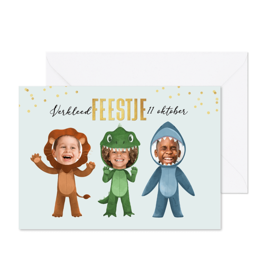 Kinderfeestje verkleedfeestje dieren dinosaurus confetti - Kaartimpressie