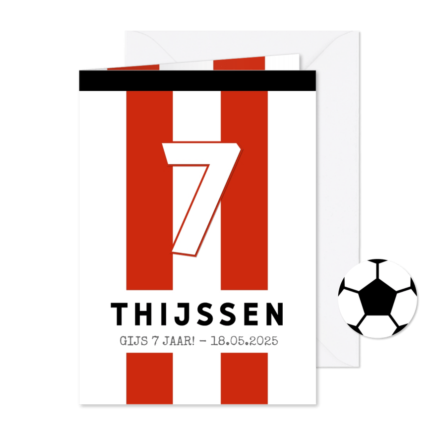 Kinderfeestje voetbalshirt gestreept rood wit - Kaartimpressie