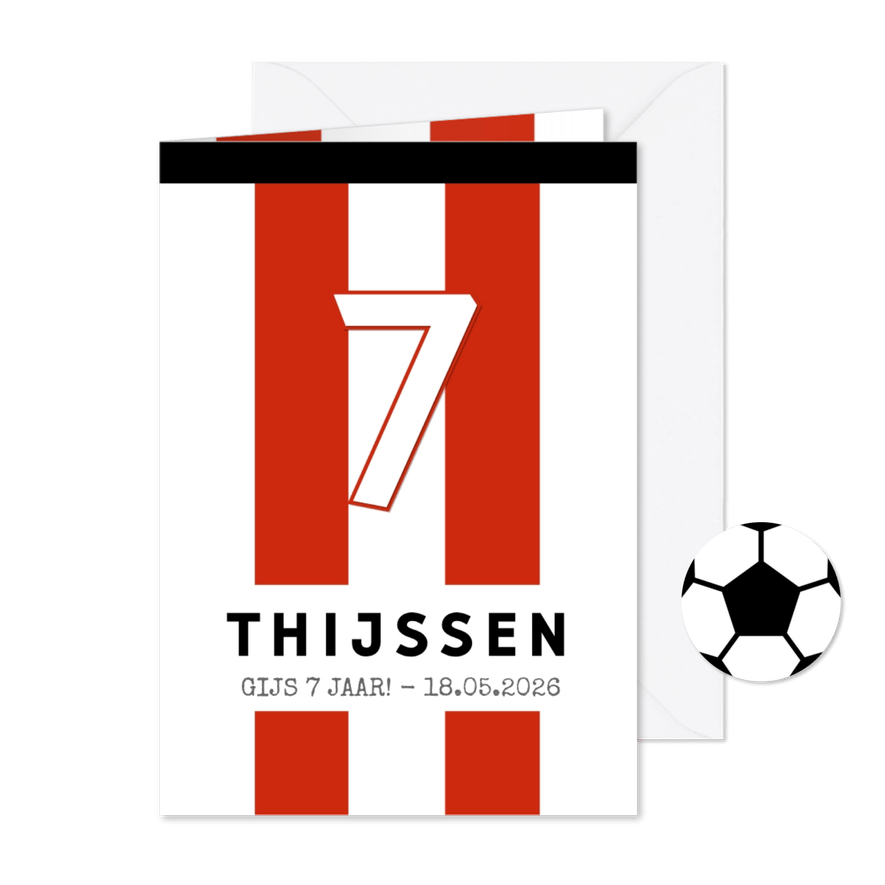 Kinderfeestje voetbalshirt gestreept rood wit - Kaartimpressie