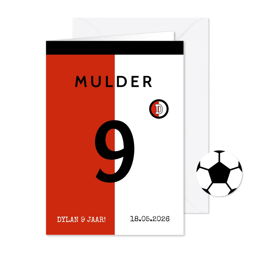 Kinderfeestje voetbalshirt rood wit zwart - Kaartimpressie