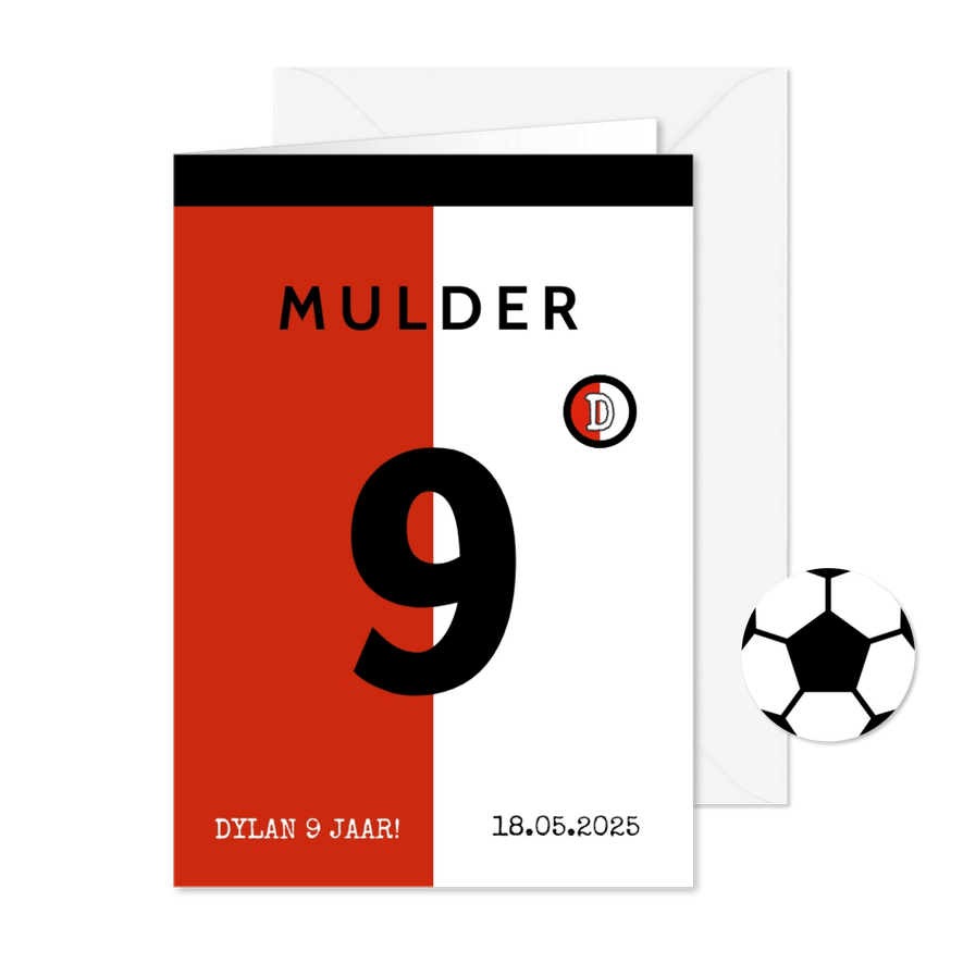 Kinderfeestje voetbalshirt rood wit zwart - Kaartimpressie