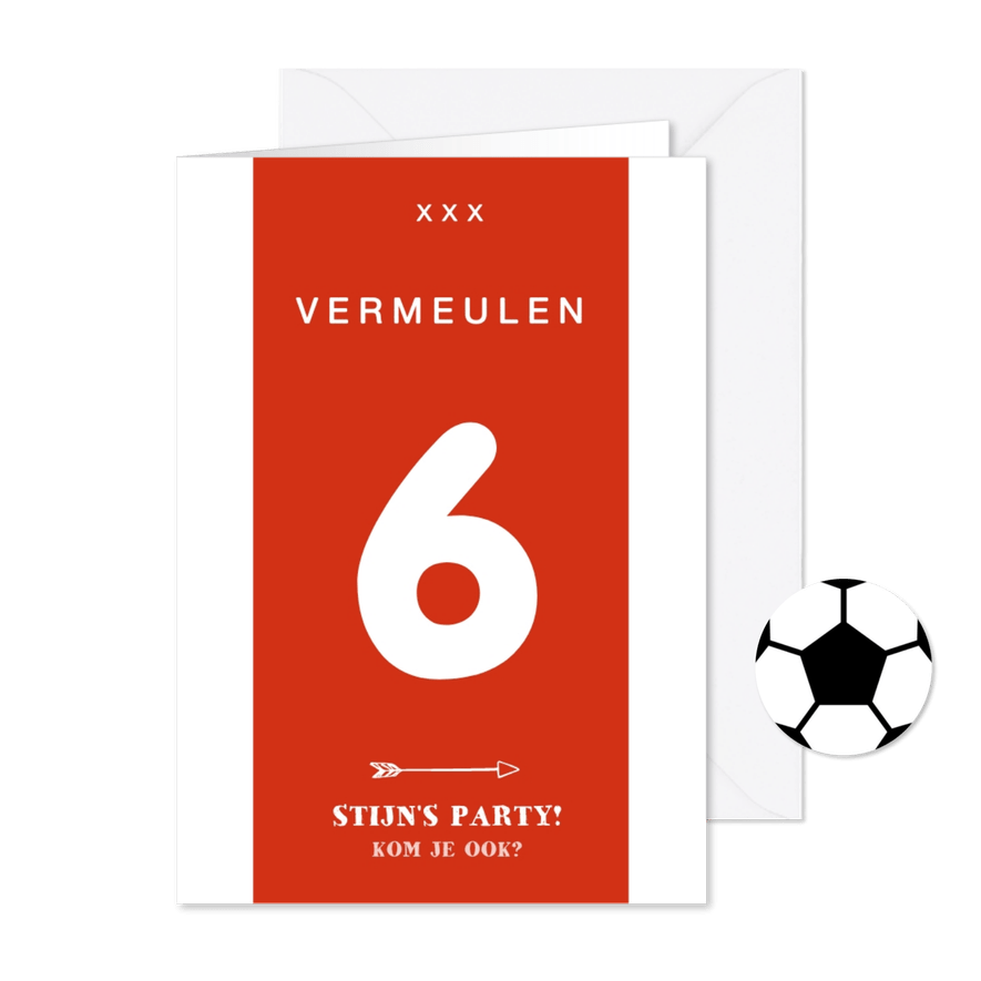Kinderfeestje voetbalshirt uitnodiging rood wit - Kaartimpressie