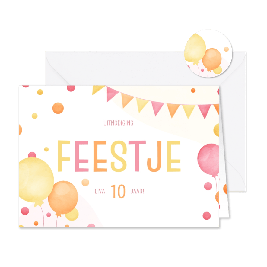 Kinderfeestje vrolijk met slingers ballonnen en confetti - Kaartimpressie