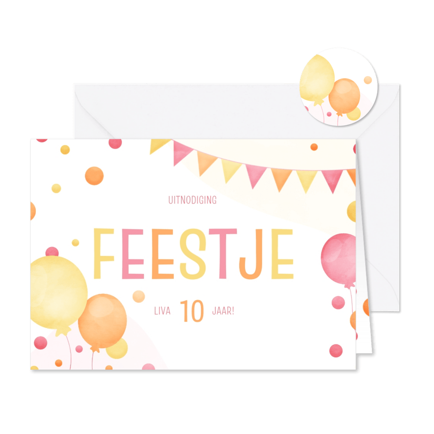 Kinderfeestje vrolijk met slingers ballonnen en confetti - Kaartimpressie