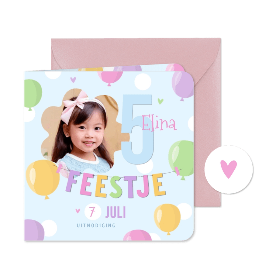 Kinderfeestje vrolijk zachte regenboogkleuren tekstslinger - Kaartimpressie