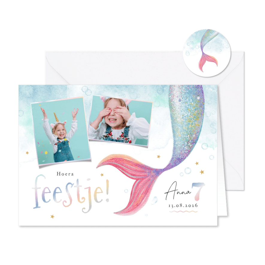 Kinderfeestje waterverf zeemeermin staart foto's magisch - Kaartimpressie