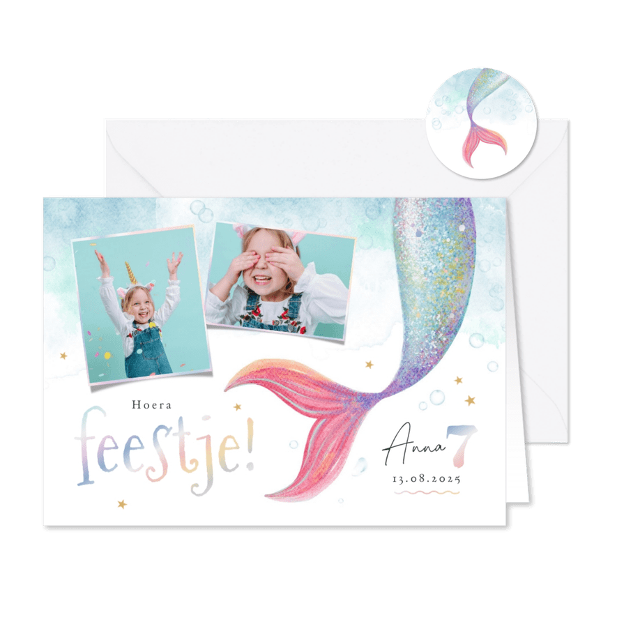 Kinderfeestje waterverf zeemeermin staart foto's magisch  - Kaartimpressie