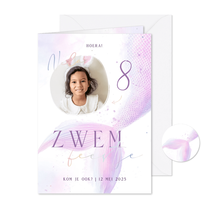 Kinderfeestje waterverf zeemeerminstaart - Kaartimpressie