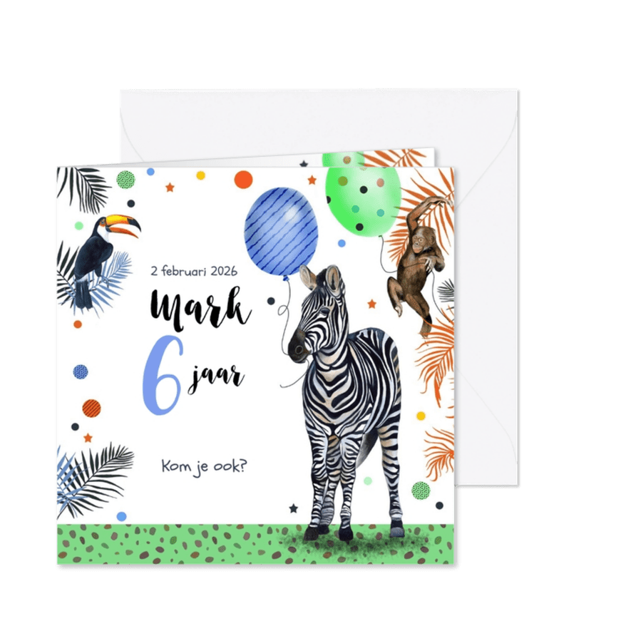 Kinderfeestje zebra tropisch - Kaartimpressie