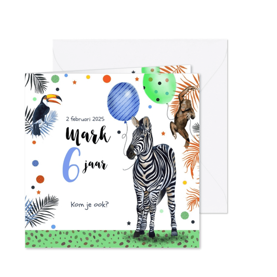Kinderfeestje zebra tropisch - Kaartimpressie