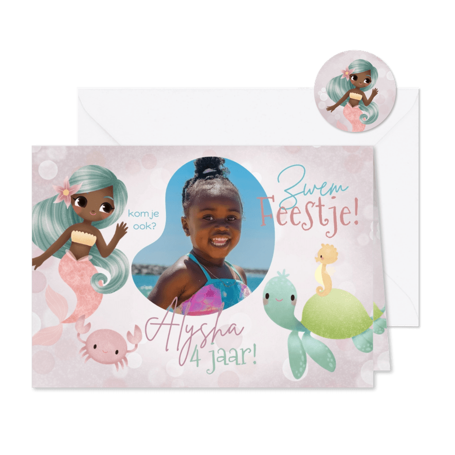 Kinderfeestje zeemeermin & zeedieren zwemfeestje - Kaartimpressie